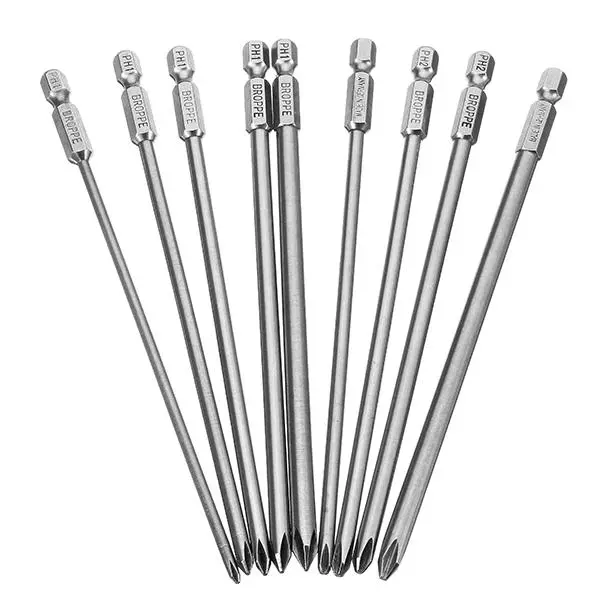 Broppe 9pcs Magnetic Screwdriver Bits - Phillips Cross Head - 150mm Long Hex Shank - Image 2