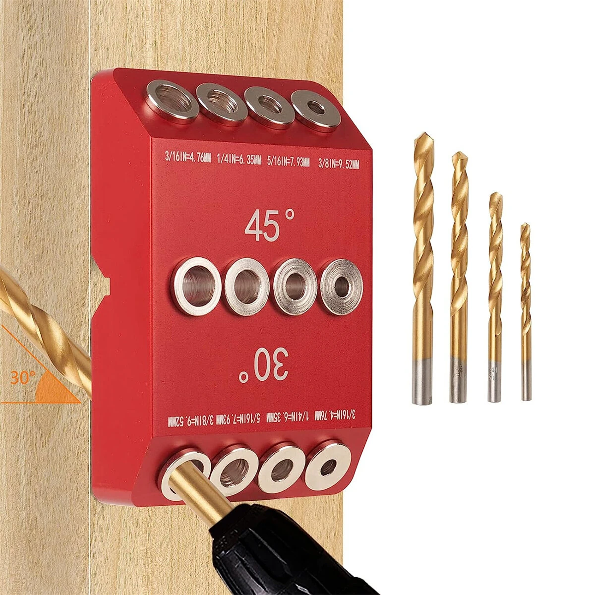 30 45 90 Degree Drill Guide Jig | Aluminum Alloy Angle Guide with 4 Drill Bits - Image 2