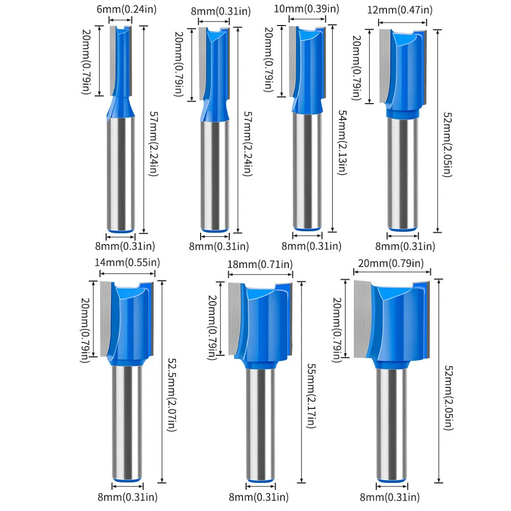 Carbide Tipped Straight Router Bit - 8mm Shank 20mm Cut Length | 6-20mm Diameter - Image 2
