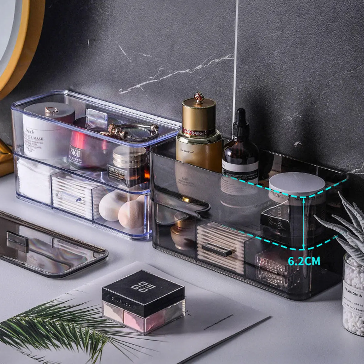 Clear Makeup Drawer Organizer & Jewelry Storage Case | Cosmetic Holder Box - Image 2