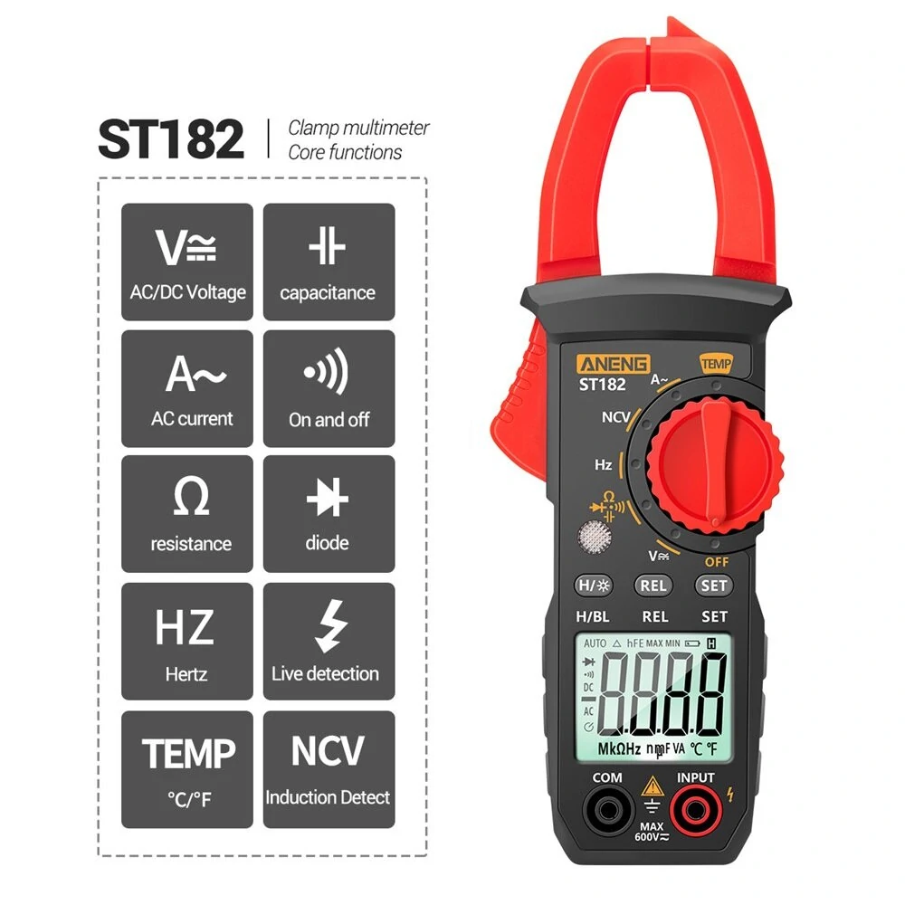 ANENG ST182 Digital Clamp Meter - AC/DC Voltage Tester, Capacitance NCV Hz - Image 2