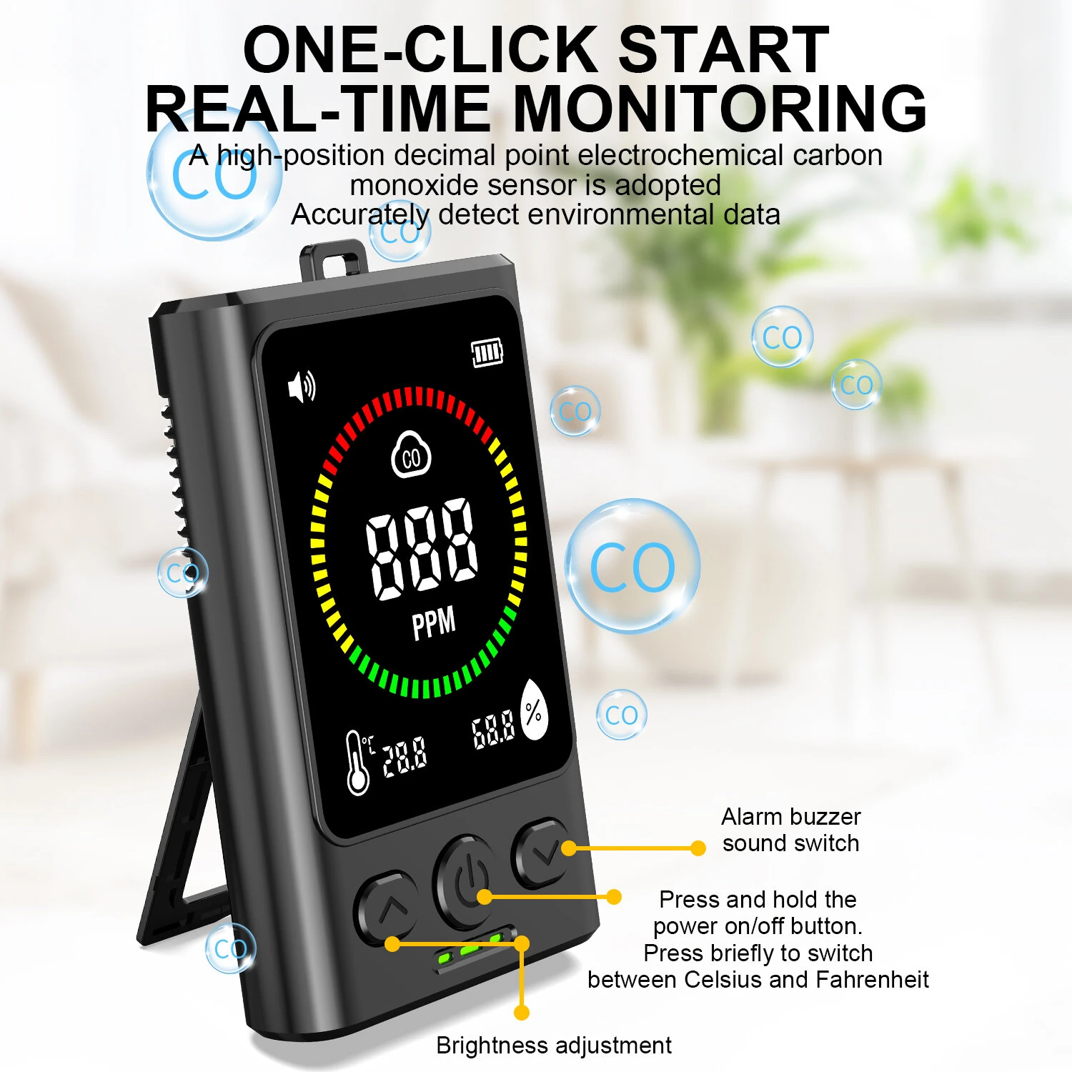 Carbon Monoxide Alarm | Portable CO Monitor 0-999ppm | LED Display & Type-C Charging - Image 5