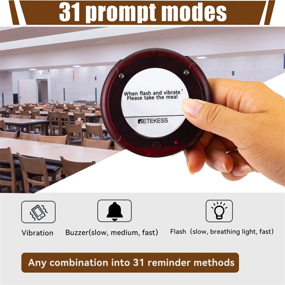 Retekess Wireless Pager System - 20/30 Pcs, 500m Range, IP33 Waterproof, 31 Prompt Modes - Image 4
