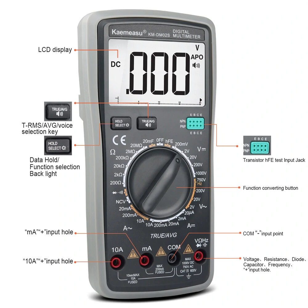 Kaemeasu KM-DM02S Digital Multimeter | True RMS & Voice Broadcast | NCV Detection - Image 5