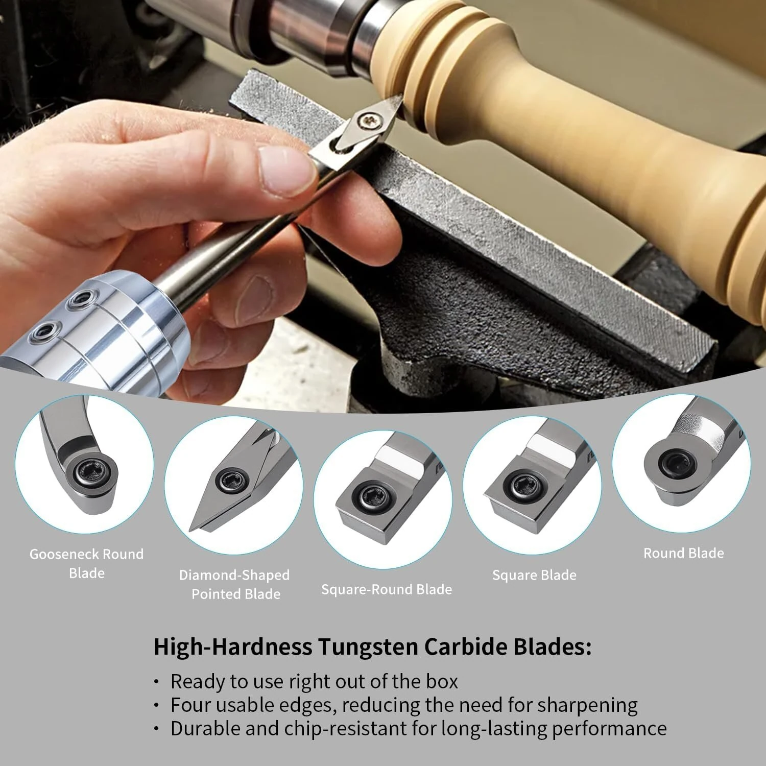 RUITOOL Professional Wood Lathe Tools Set - 5 Tips Bowl Sander with 50 Discs | CNC Steel Shaft & Anti-Slip Grip - Image 2