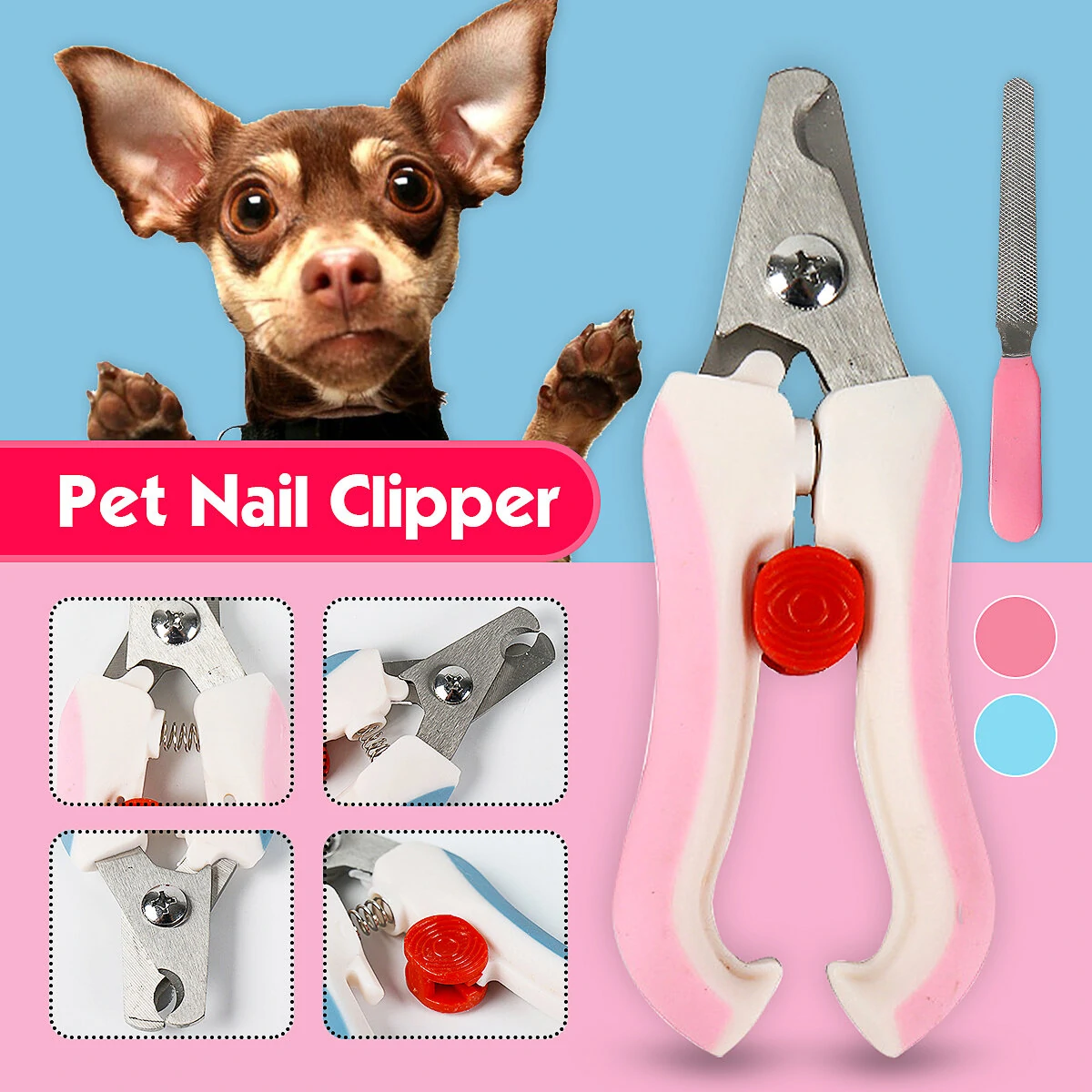 Pet Dog Cat Nail Clipper - Stainless Steel Claw Trimmer & File Tool - Image 2