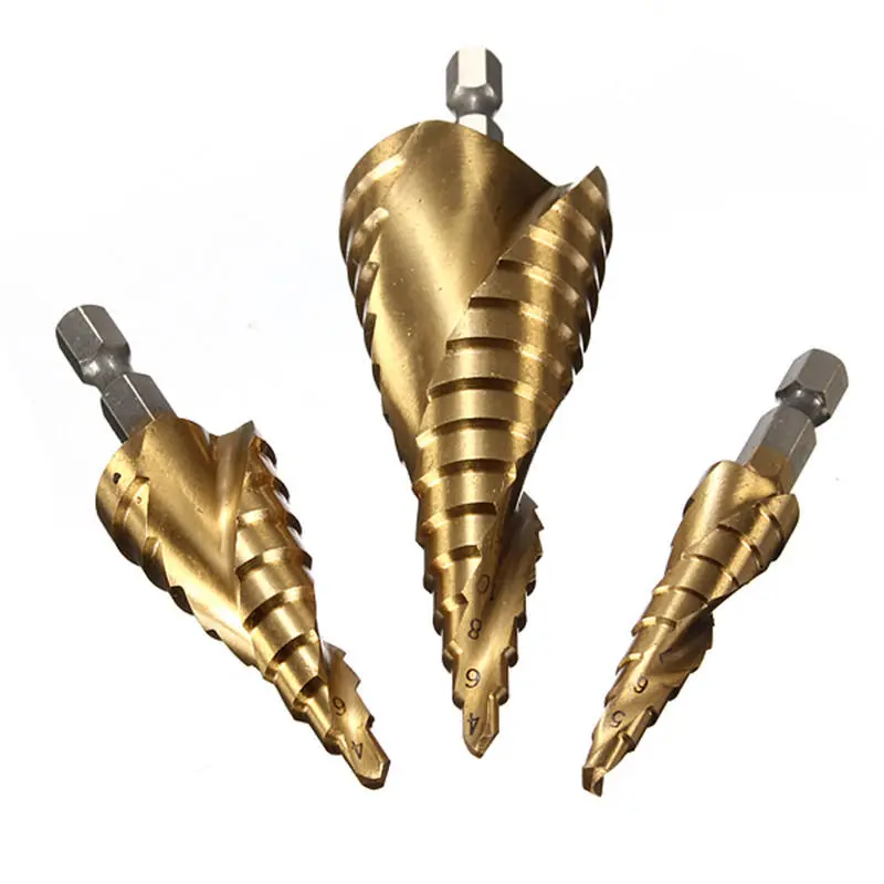 DB-S1 HSS Spiral Step Drill Bit Set - 3Pcs 4-12mm, 4-20mm, 4-32mm - Image 4
