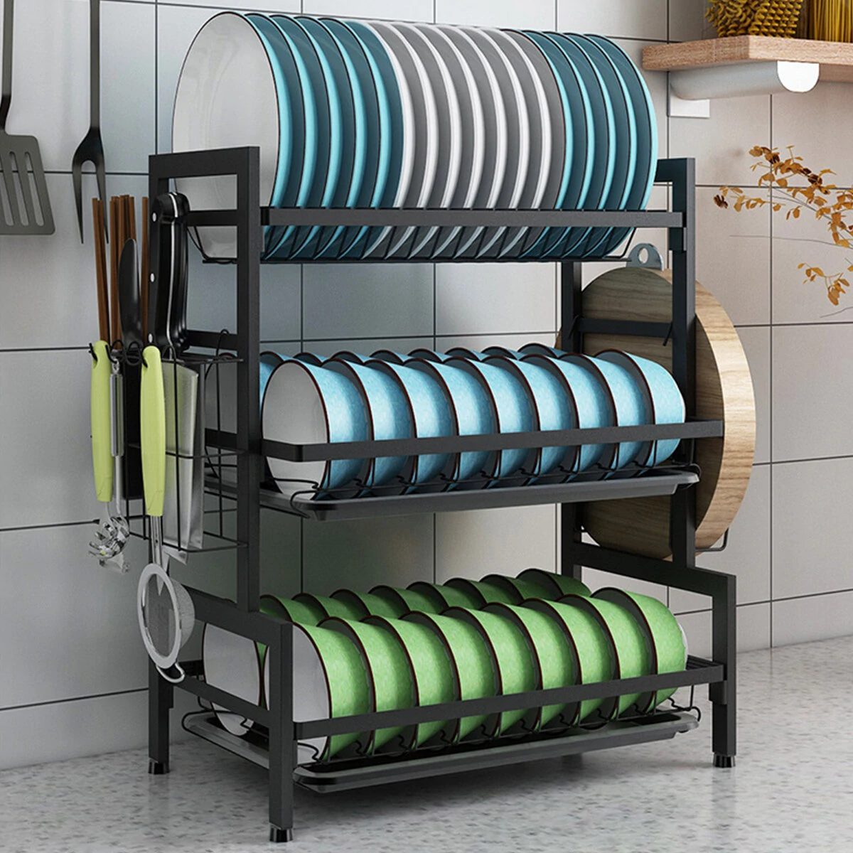 Three-tier Kitchen Storage Rack | Multi-function Dish Rack & Cabinet - Image 4