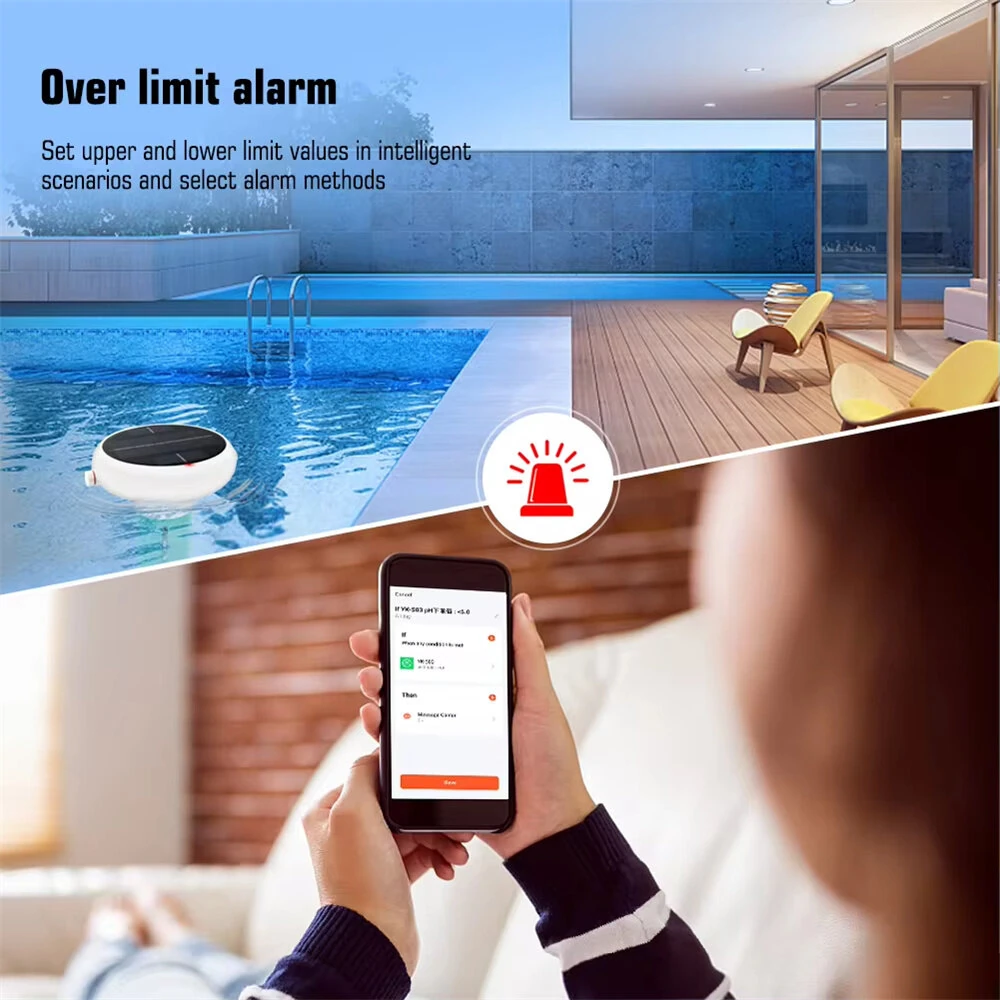 Tuya Zigbee WiFi Pool Water Tester - 7-in-1 pH Chlorine Salinity Monitor | Solar USB - Image 4