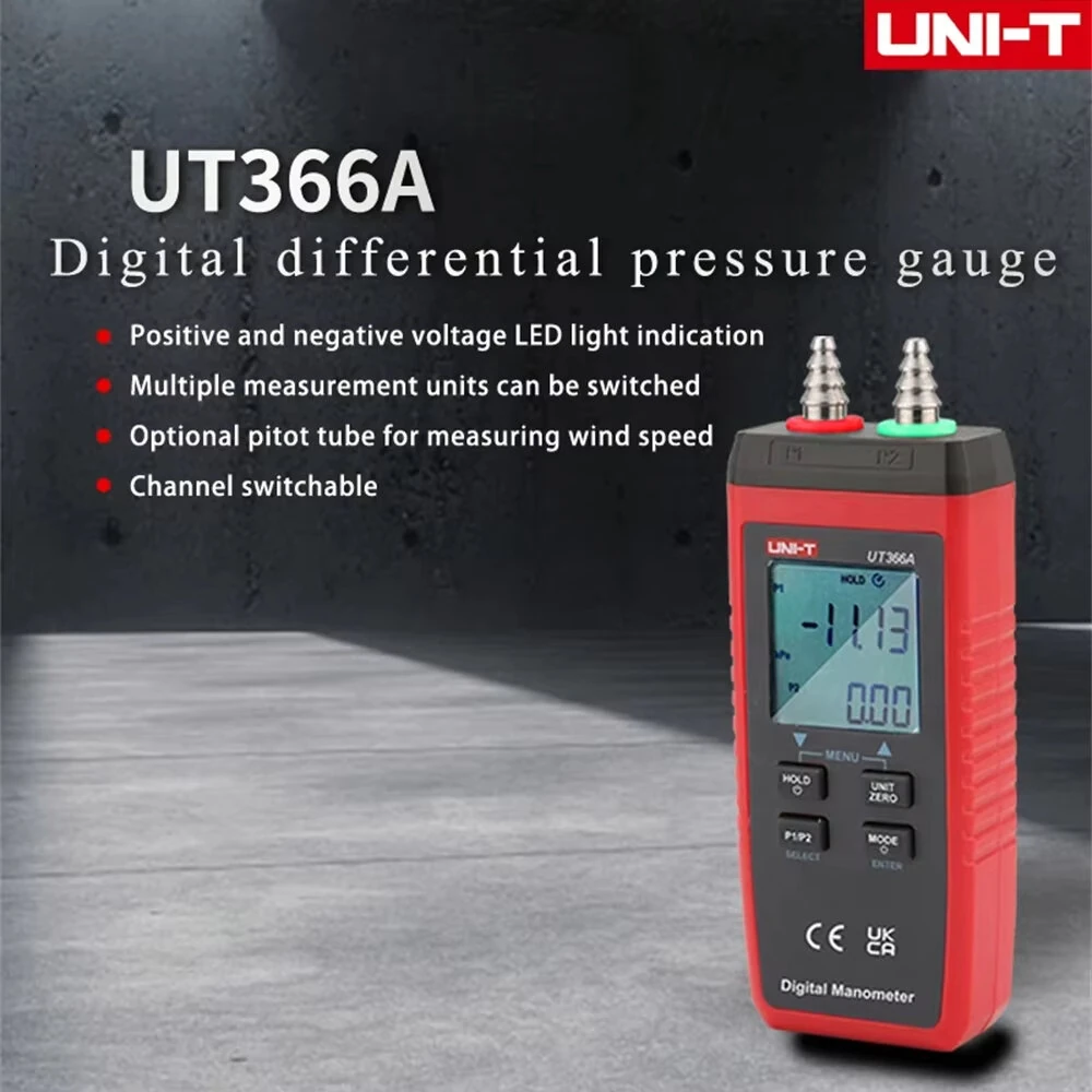 UNI-T UT366A Digital Manometer - Wind Speed & Air Pressure Gauge | Compact & Energy Saving - Image 2