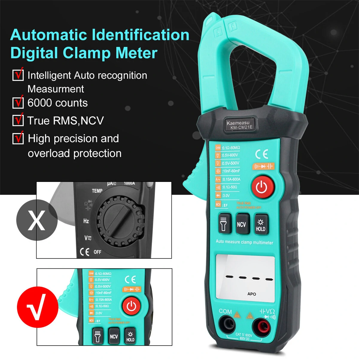 Kaemeasu KM-CM21E Clamp Meter - AC/DC Voltage & Current, Resistance, Capacitance - Image 5