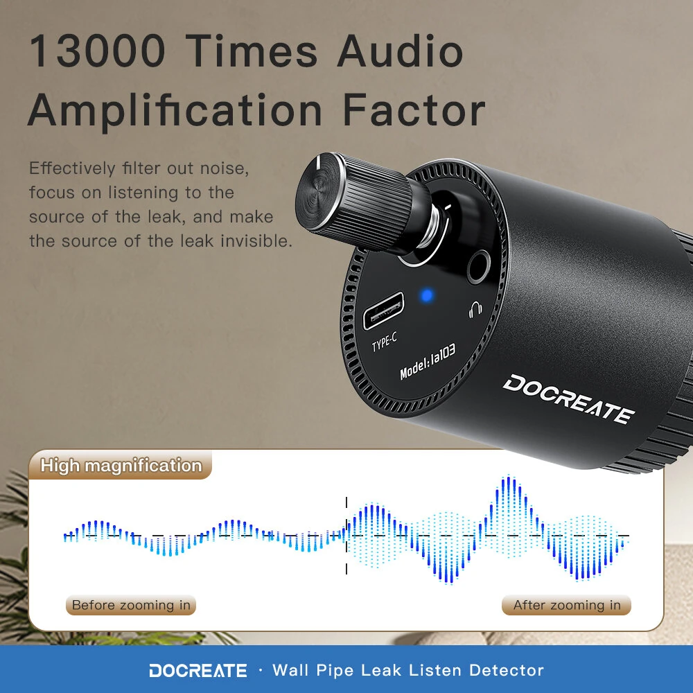 LA103 High Sensitivity Wall Pipe Leak Detector | 13000x Audio Amplification, Portable with Noise Filtering - Image 4