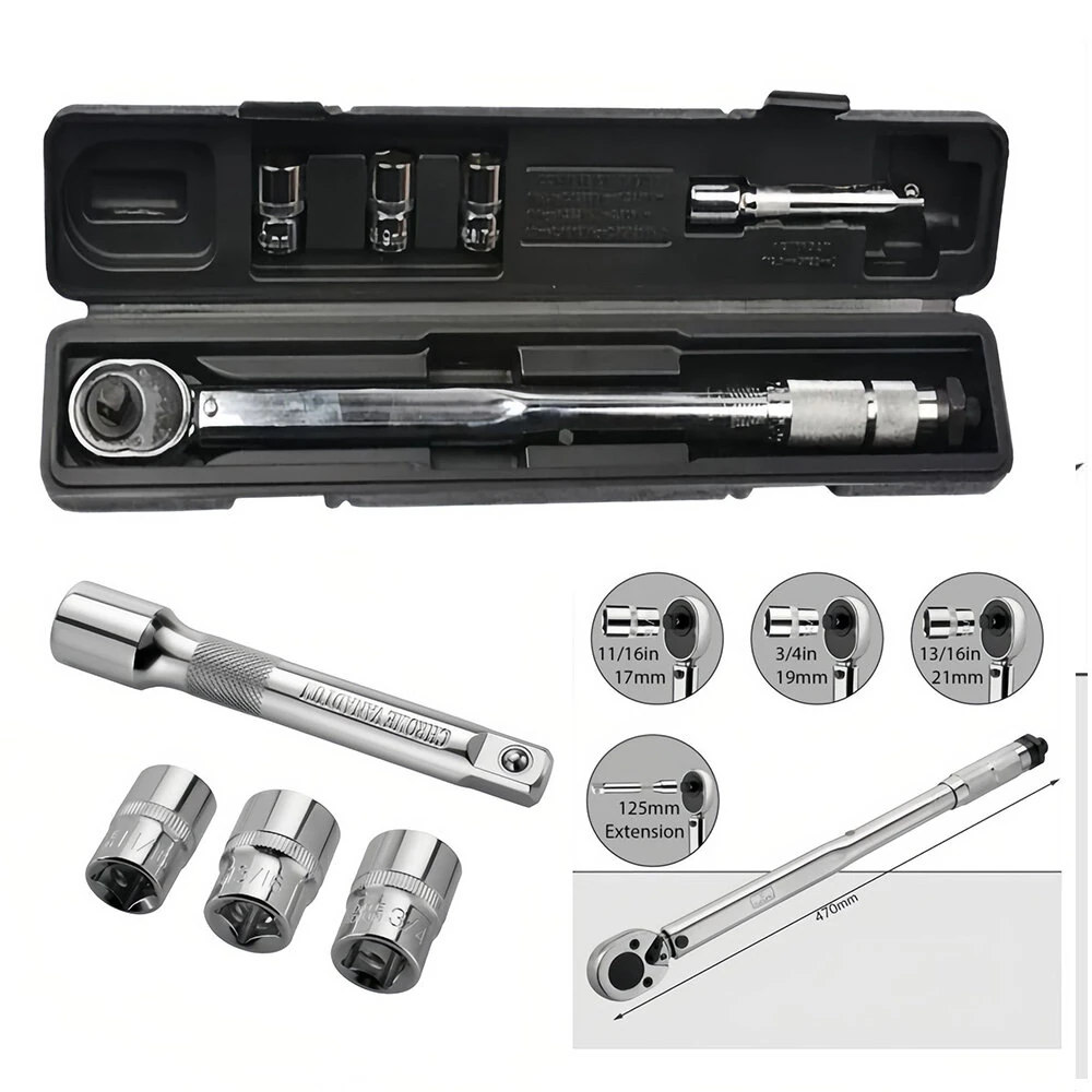 5PCS Torque Wrench Set 28-210Nm | Bi-Directional Heat-Treated Steel | 3 Sockets & Extension Bar - Image 3