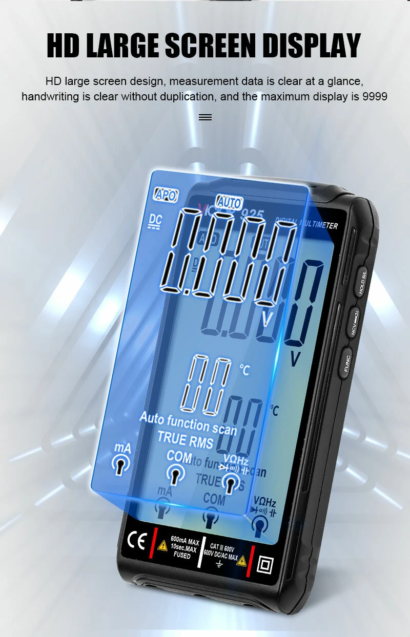 Victor 925 Digital Multimeter - 10000 Counts LCD | NCV Diode Tester | 500mAh Battery - Image 4