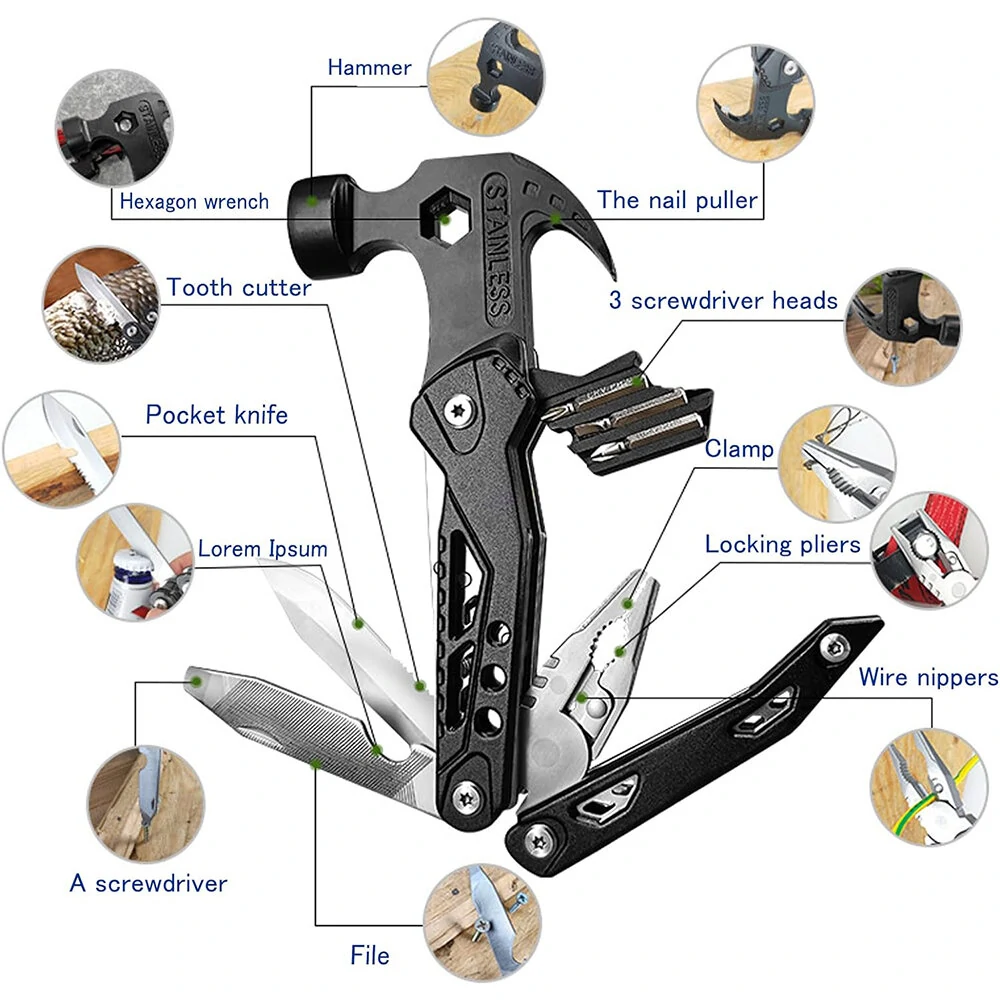 14 in 1 Multitool Hammer - Compact Folding Survival Tool for Camping & Hiking - Image 3