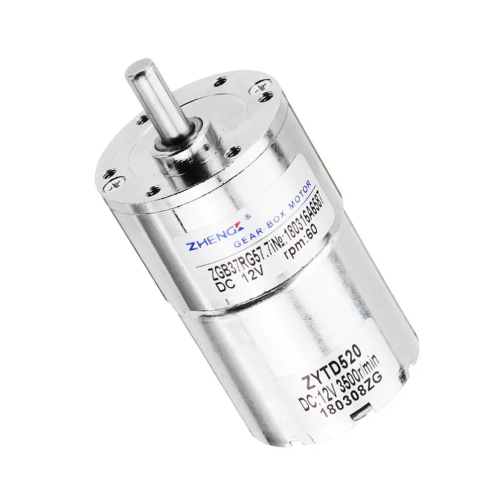 Zhengke ZGB37RG 12V DC Gear Motor - 60 RPM 37mm Eccentric Shaft Output - Image 4