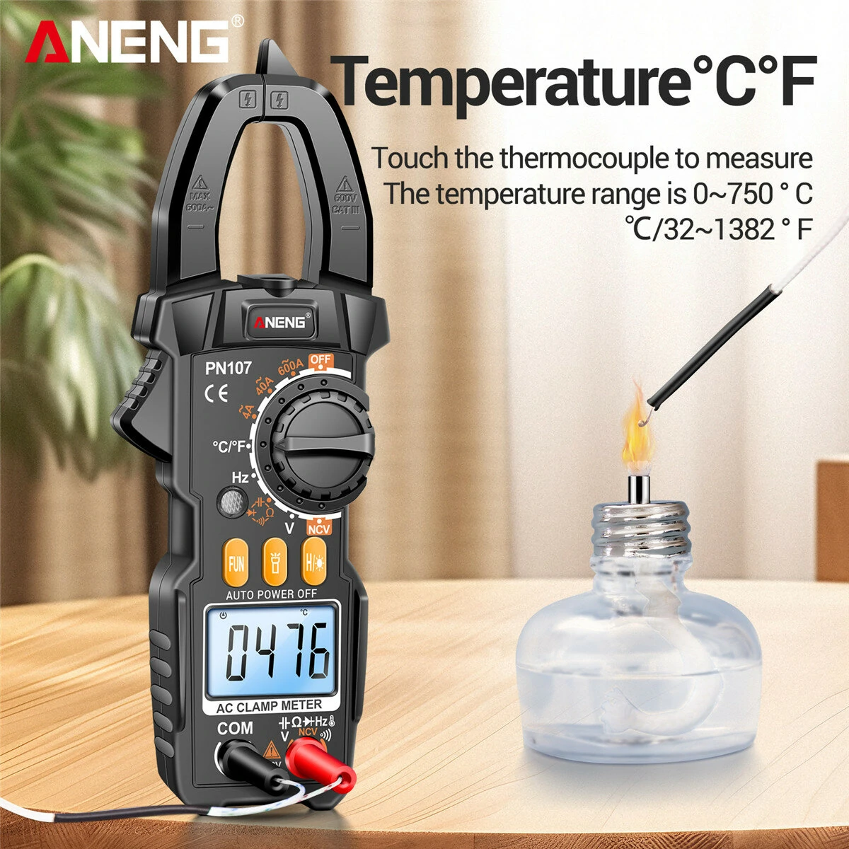 ANENG PN107 Clamp Meter - AC/DC Voltage Current Tester | Measures Temp, Capacitance, Hz - Image 3