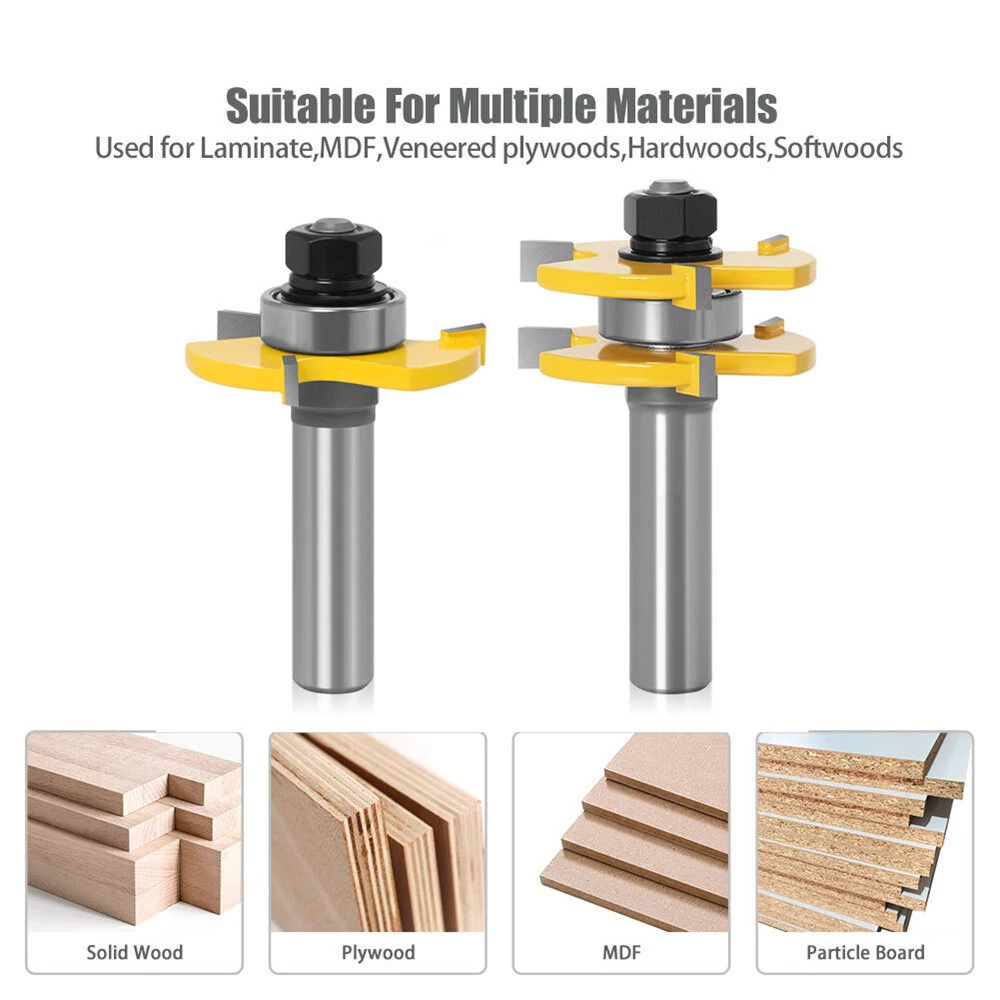 2pcs 1/2 & 1/4 Shank Tongue & Groove Router Bit Set | Tungsten Carbide - Image 4