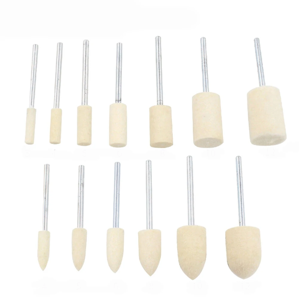 Jade Polishing & Cleaning Kit - 12/13 Piece Wool Cylindrical Grinding Head Set - Image 3