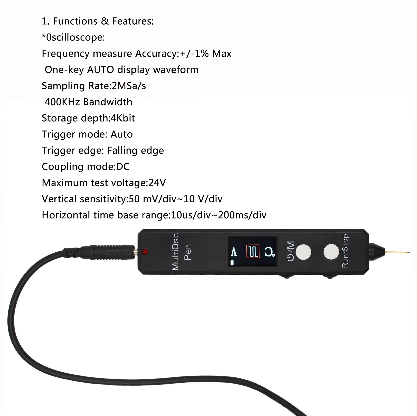 Four-in-One Multifunctional Pen Tester - 400KHz Bandwidth, 2MSa/s, Voltage & Diode - Image 5