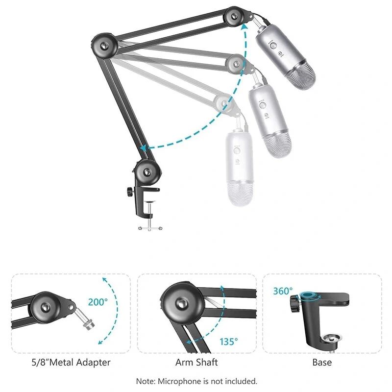 Heavy Duty Microphone Stand with Adjustable Suspension Boom Arm | Recording - Image 5