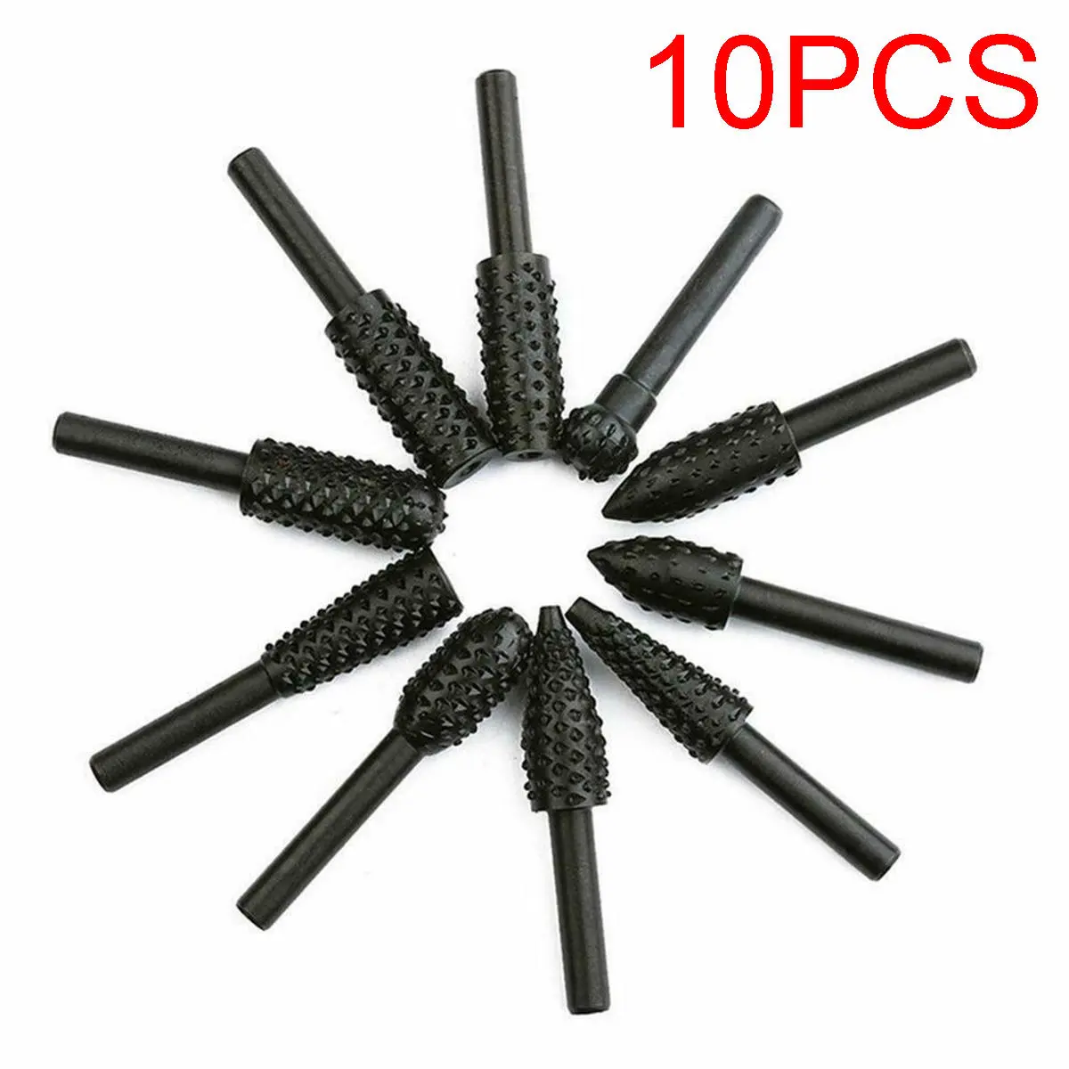 10pcs Rotary Burr Set - 6mm Shank Wood Carving & Polishing Tool | Grinding Rasp Bits - Image 5
