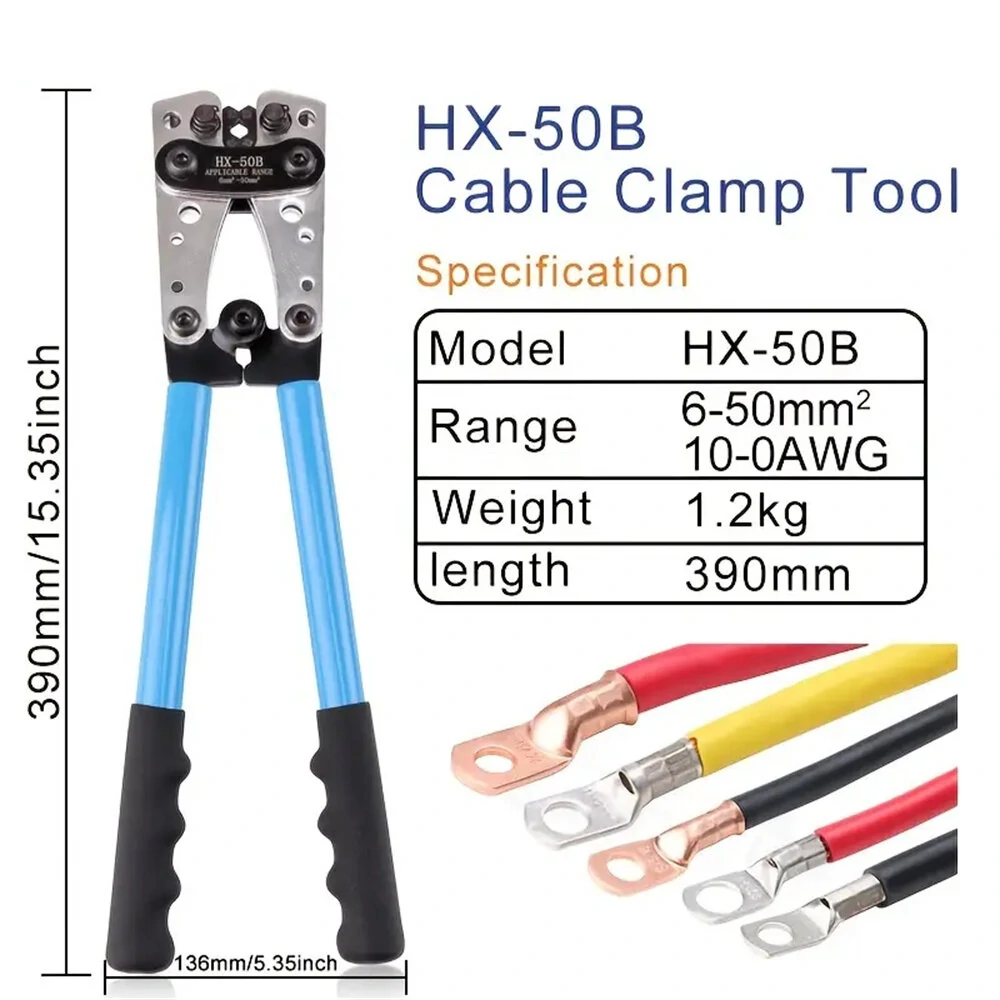 HX-50B Battery Cable Crimping Tool for 10-1 AWG - With 60Pcs Copper Ring Terminals & Lugs Set - Image 3