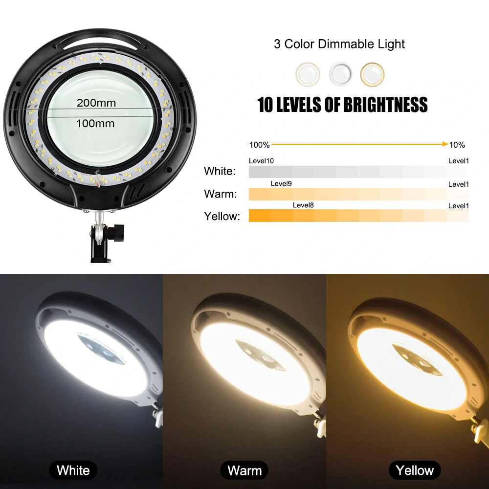 NEWACALOX 5X Magnifier LED Lamp with Wireless Remote | 3 Adjustable Light Colors for Reading Crafts - Image 4