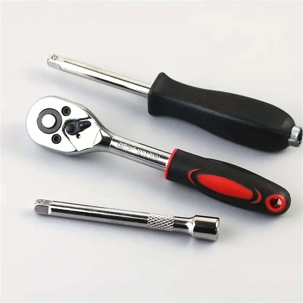 46PCS Professional Car Repair Tool Kit - Chrome Vanadium Ratchet Wrench Set - S2 Steel - Image 5
