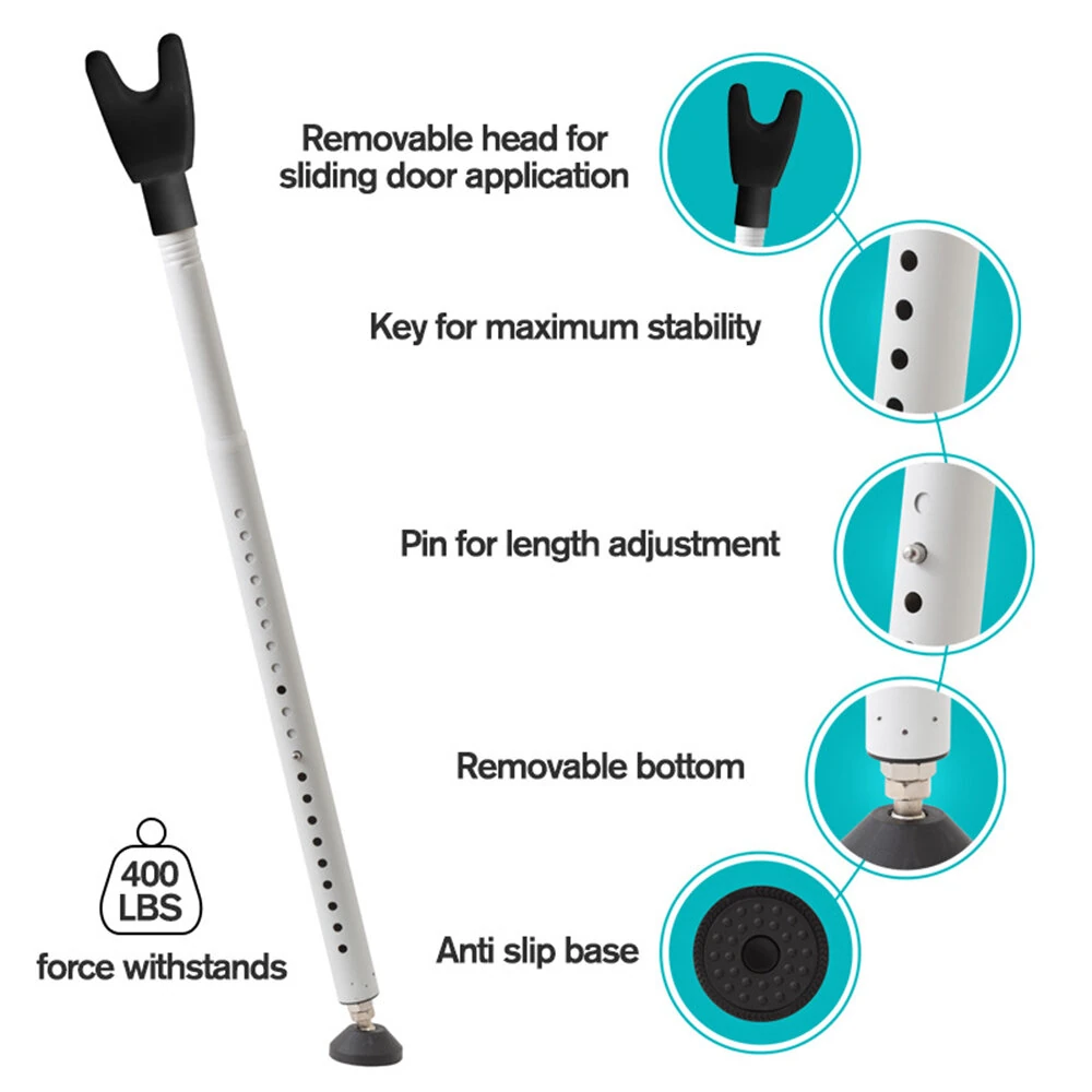 Security Door Stopper Lock Bar - 19-52 Inch Adjustable Length - Heavy Duty Anti Slip Base for Sliding Doors - Image 4
