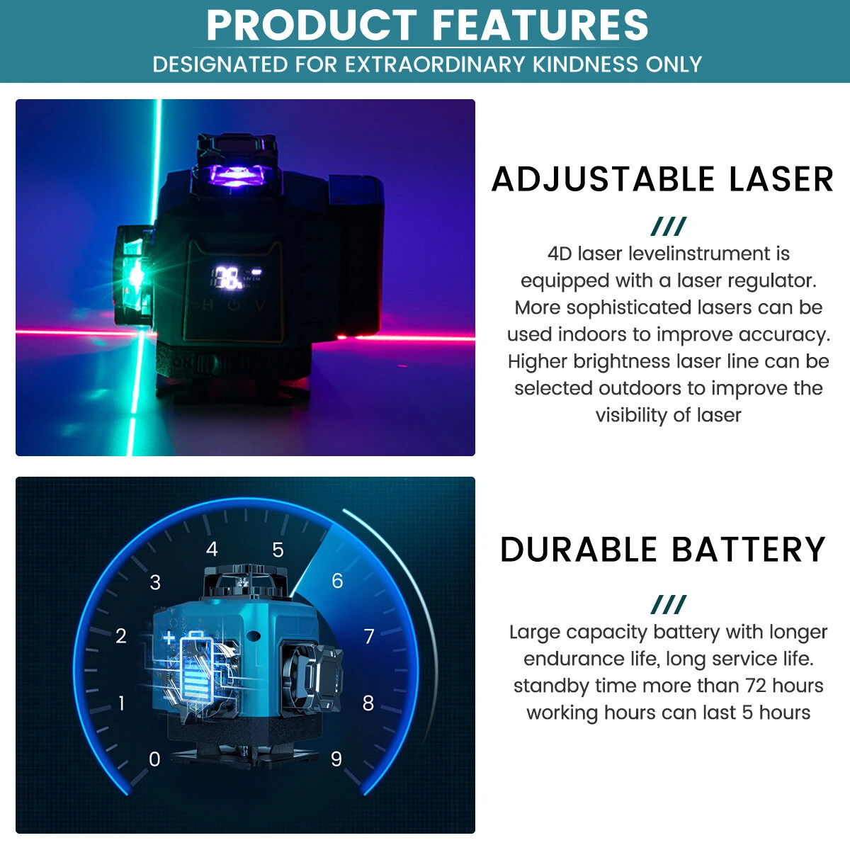 MUSTOOL 4D 16 Line Laser Level - 4 Color Cross Laser with Magnet & Wall Mount - Image 5