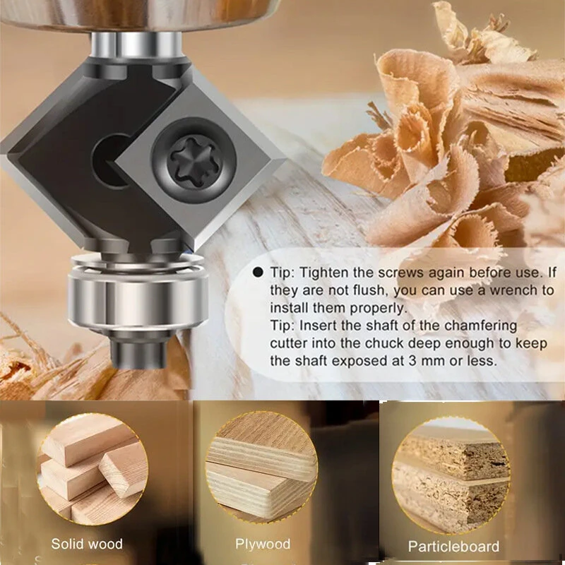 Tungsten Carbide 45° Chamfer Router Bit | 1/4 Inch 6mm 8mm Shank | Double Blade - Image 3