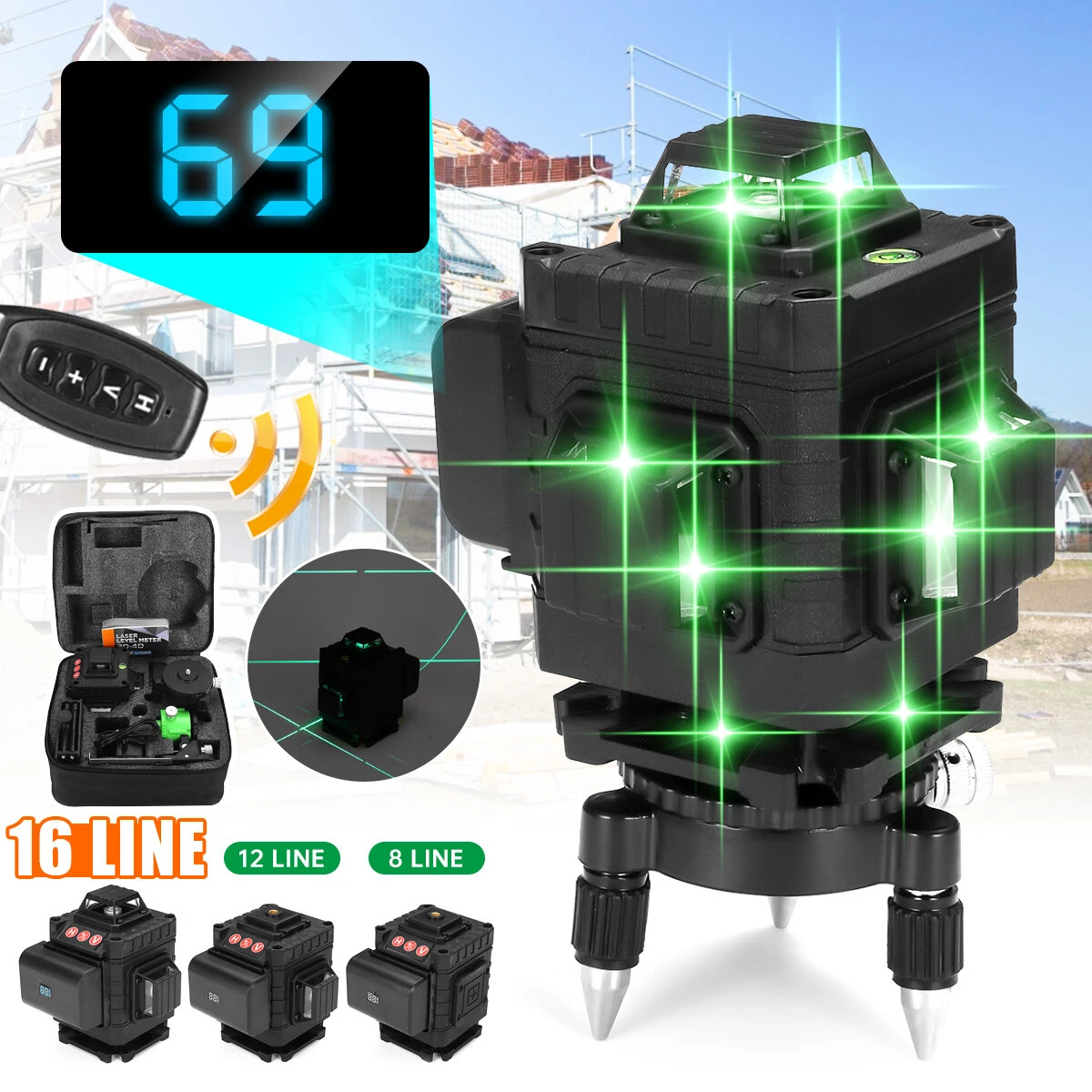Green Self-Leveling Laser Level | 8/12/16 Line Cross 360° | Auto Alignment - Image 2