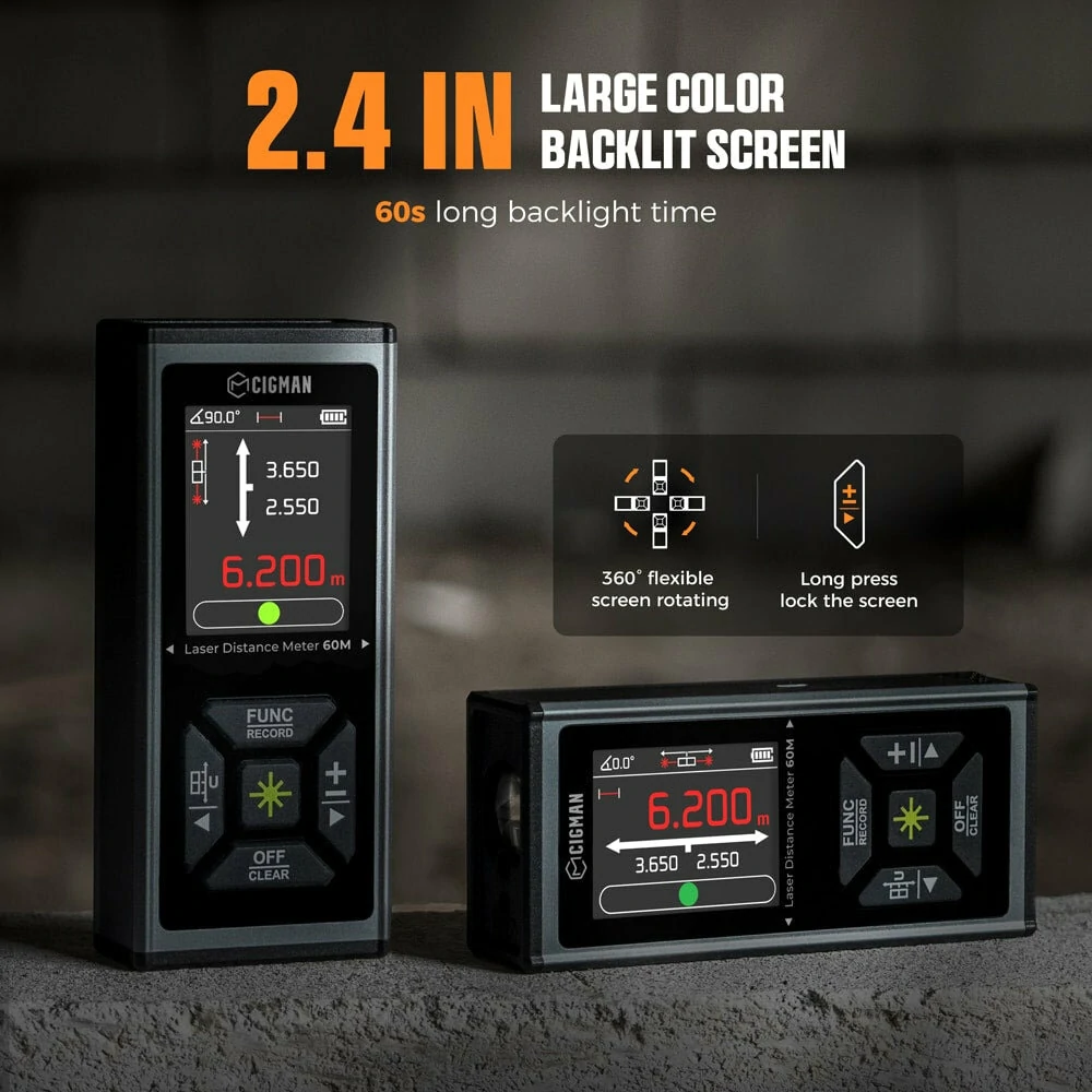 CIGMAN CD-60G Dual Green Laser Measure | 120M Range, High Accuracy, 2.4 HD Display - Image 2