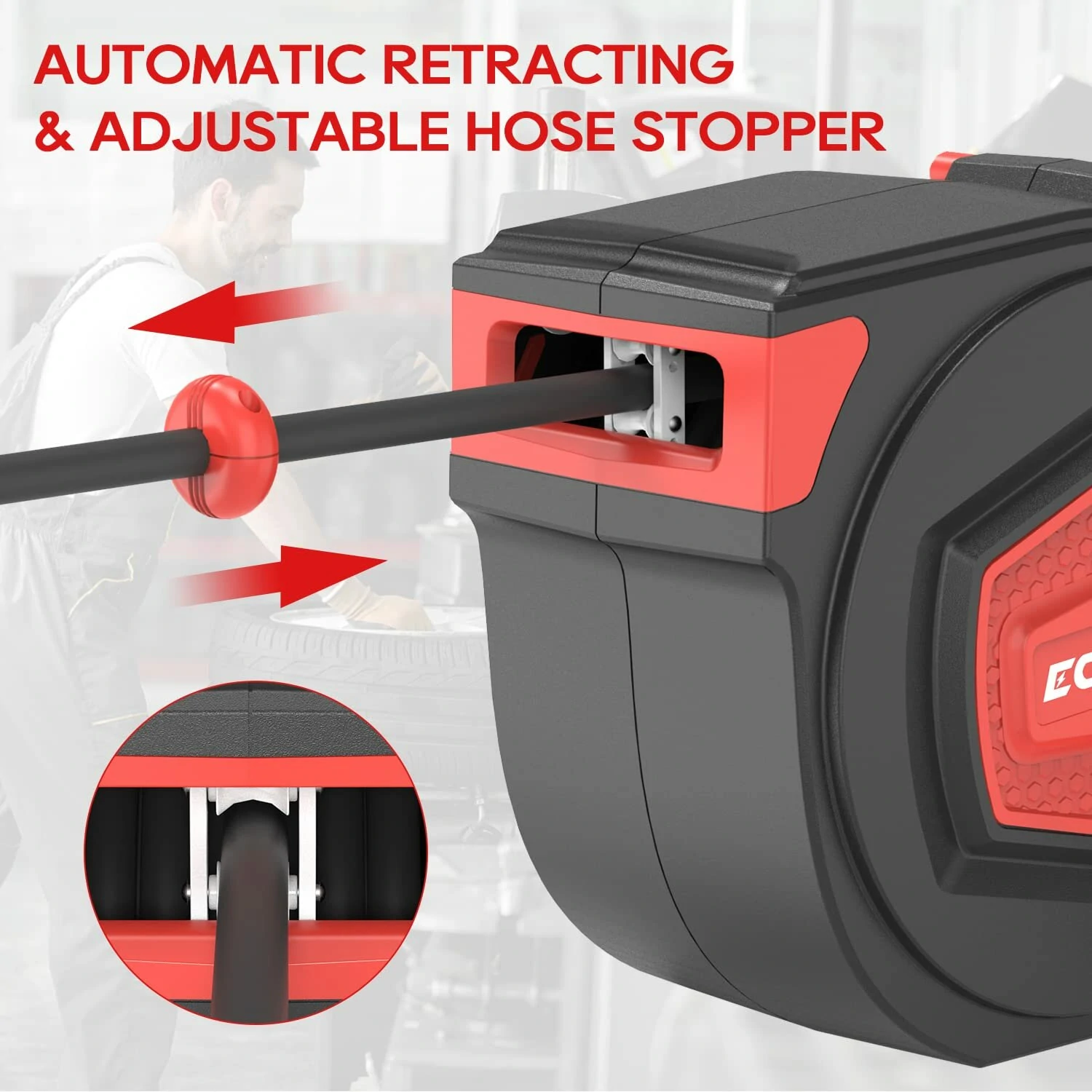 ECOMAX 3/8 in. x 50 ft Retractable Air Hose Reel | Auto Rewind Heavy Duty | 348 PSI - Image 2