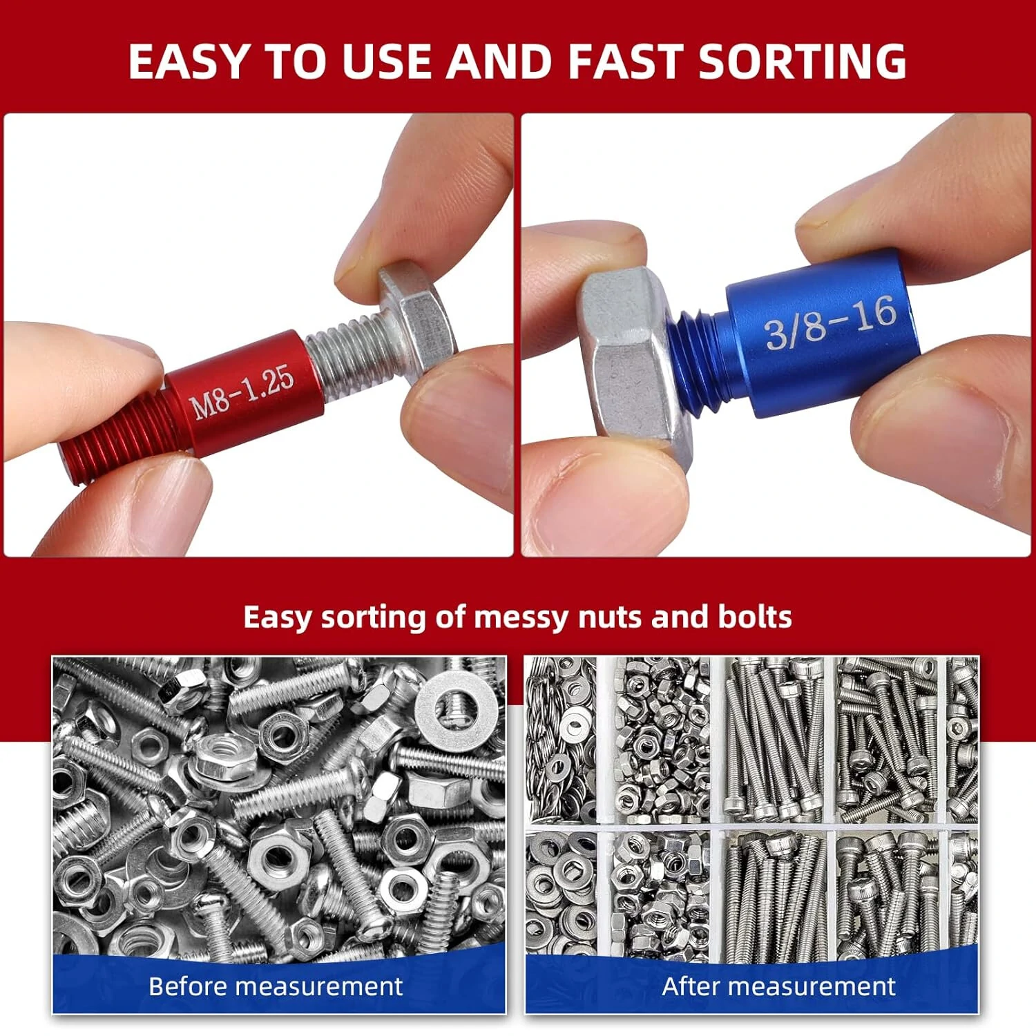 26PCS Nut & Bolt Thread Checker | 14 Inch & 12 Metric Size Gauge | Individually Assembled - Image 5