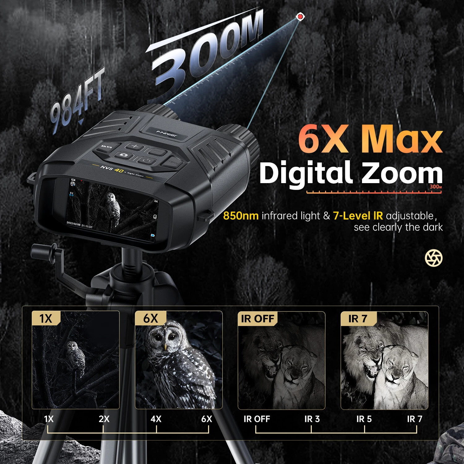 FNIRSI NVS-40 4K Full Color Night Vision Device | 6X Zoom 300m Range - Image 4
