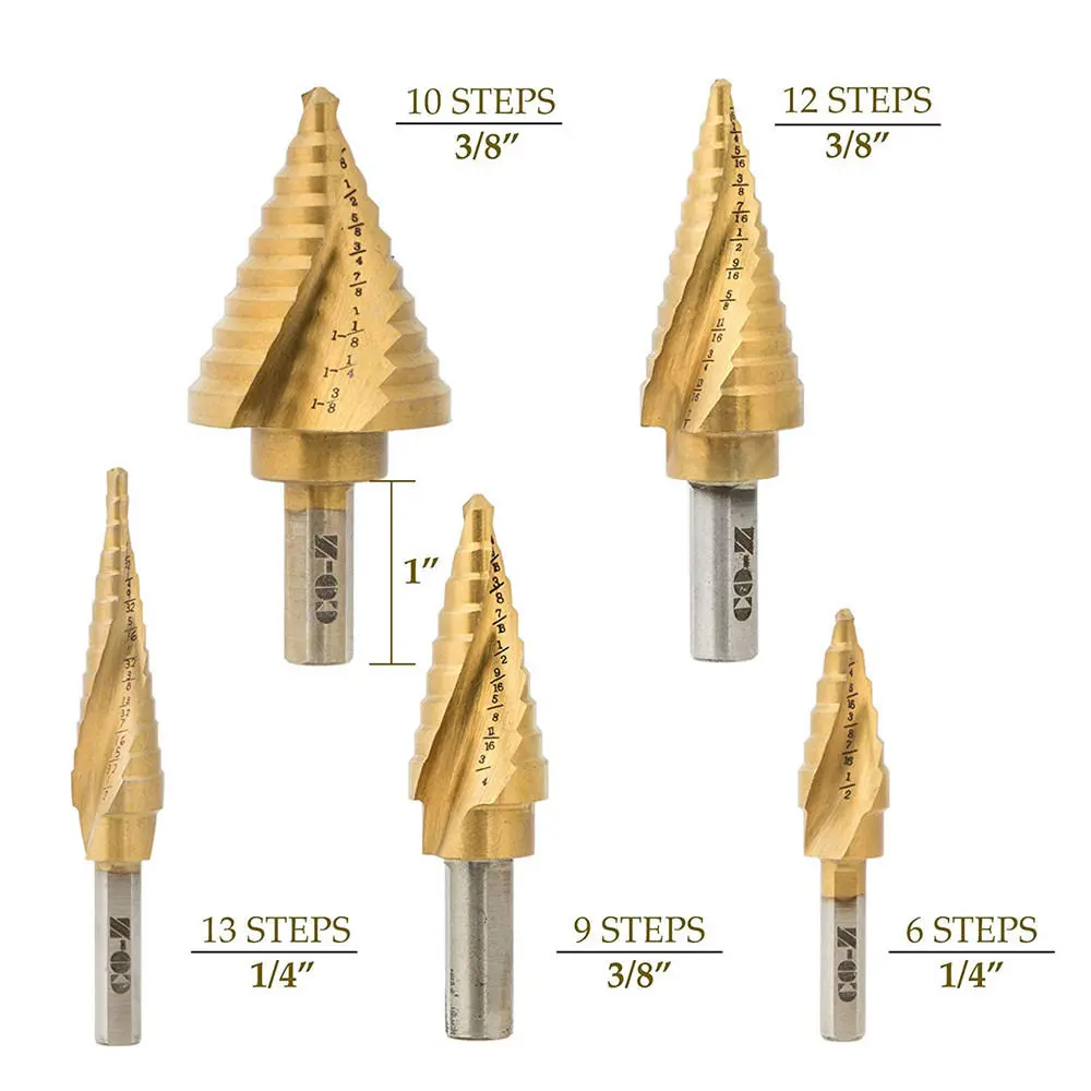 Drillpro 6Pcs Titanium Step Drill Bit Set | 1/8 to 1-3/8 Inch | with Punch & Case - Image 3