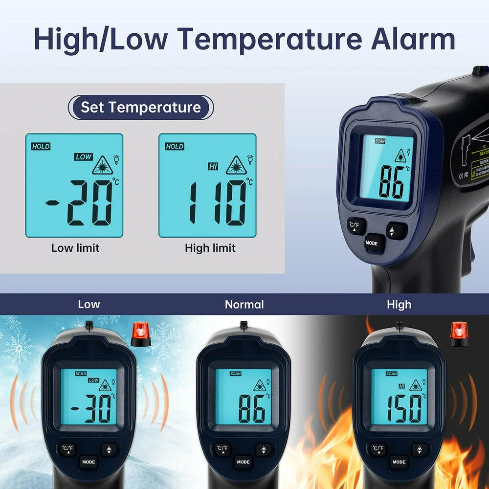 ERICKHILL ROOK600 Infrared Thermometer | -58°F to 752°F Range, Adjustable Emissivity & Alarm - Image 2