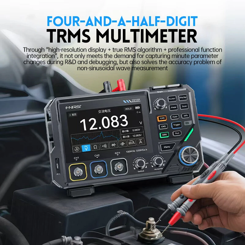 FNIRSI 2D15P Oscilloscope | 2CH 100MHz 500MSa/s | Signal Generator & Multimeter - Image 4