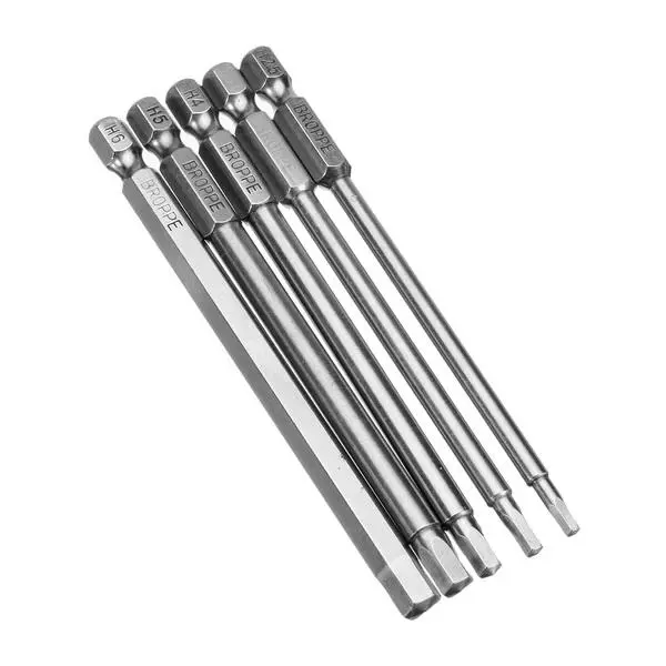 Broppe 5Pcs 100mm H2.5-H6 Hex Screwdriver Bits | 1/4 Inch Magnetic Shank - Image 5