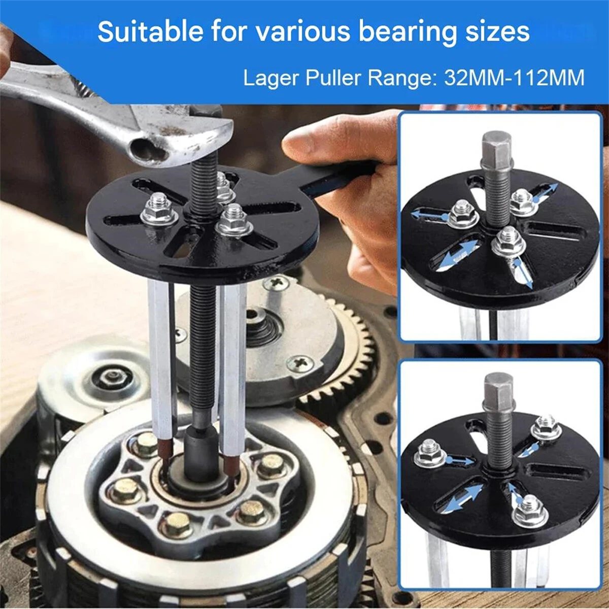 Three Jaw Bearing Puller Tool - Adjustable Auto Repair Extractor - Carbon Steel with Tan Coating - Image 3