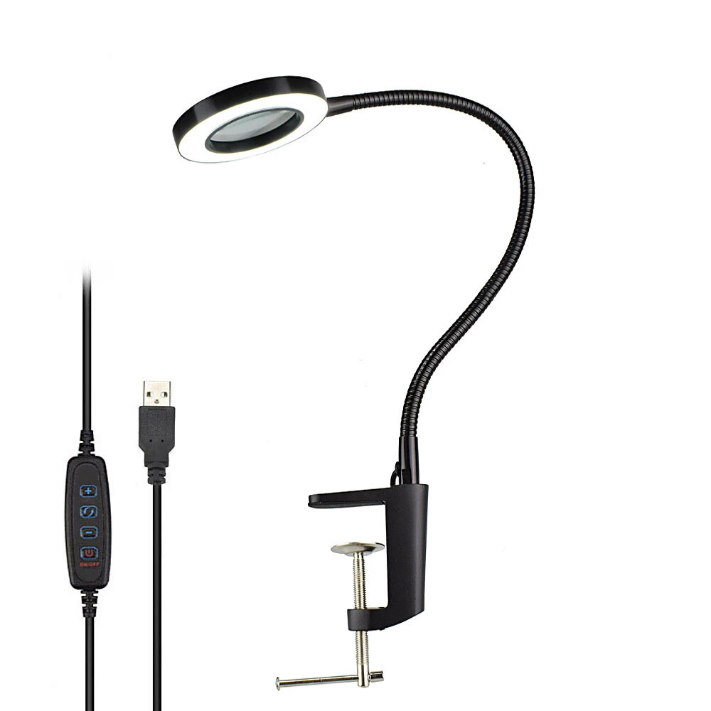 Black USB Magnifying Glass with 42 LED Lights | 3X Magnifier & Flexible Desk Lamp - Image 2