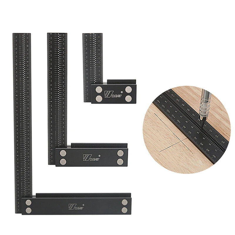 Wnew Precision Woodworking Square - Aluminum Alloy Ruler with Marking Gauge & Scribing Tool - Image 3