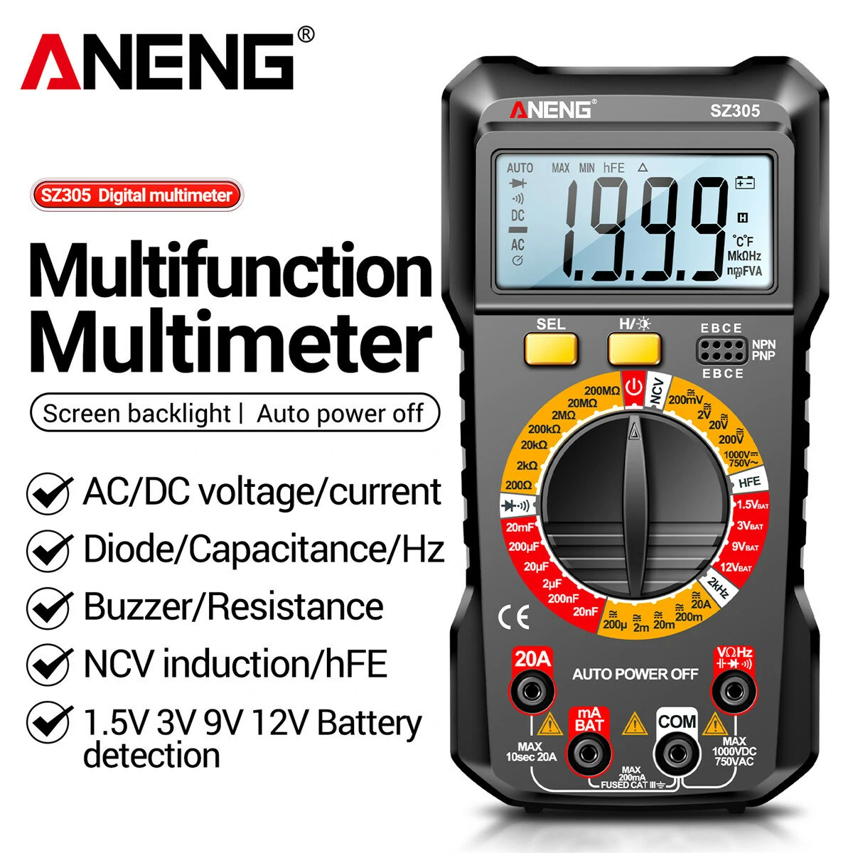 ANENG SZ305 1999 Counts Digital Multimeter | AC/DC Voltage Current Resistance - Image 5
