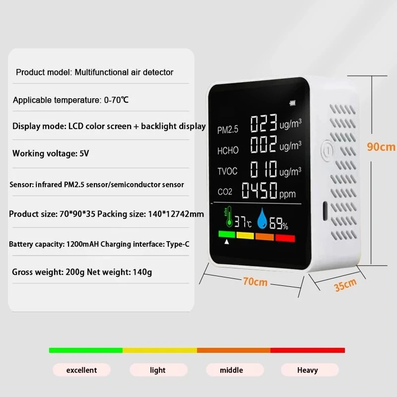 6 in 1 Air Quality Monitor - PM2.5 CO2 Tester | Digital Temp & Humidity Meter - Image 3