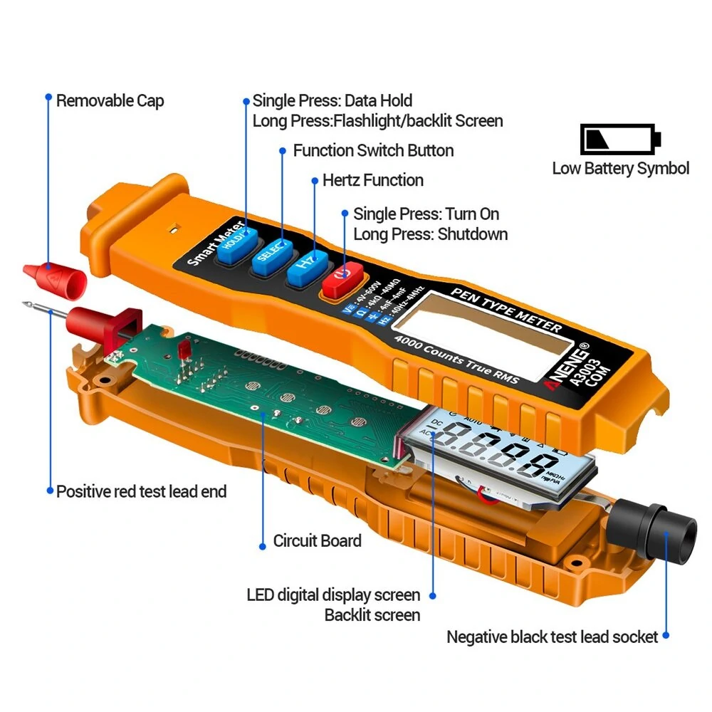 ANENG A3003 Digital Pen Multimeter - 4000 Counts, NCV, AC/DC Voltage Tester - Image 5
