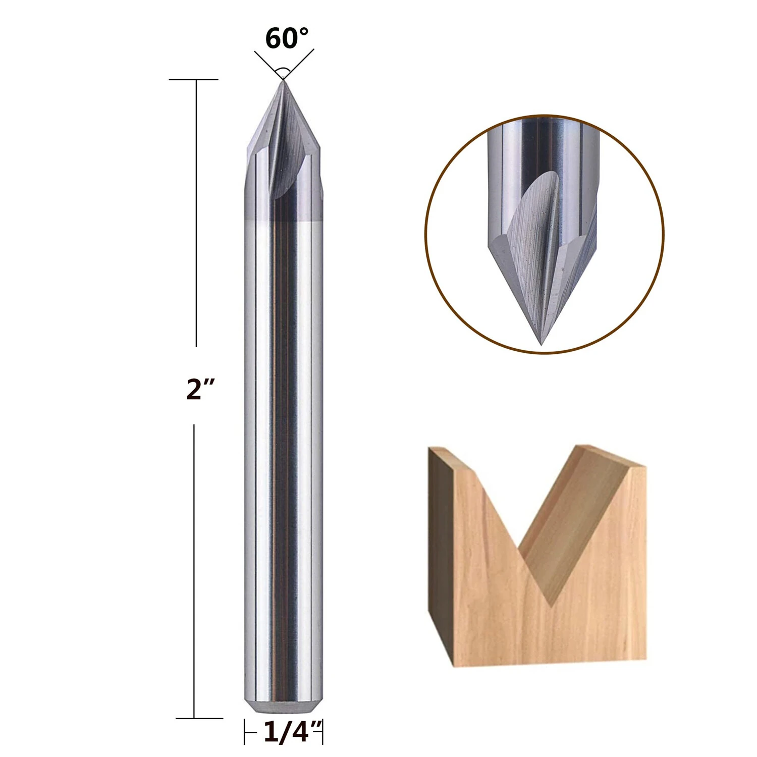 Carbide Chamfer End Mill Router Bit | 1/4 Inch Shank 4 Flute TiAlN Coated | 45 60 90 Degree V Groove for Wood Metal CNC - Image 3