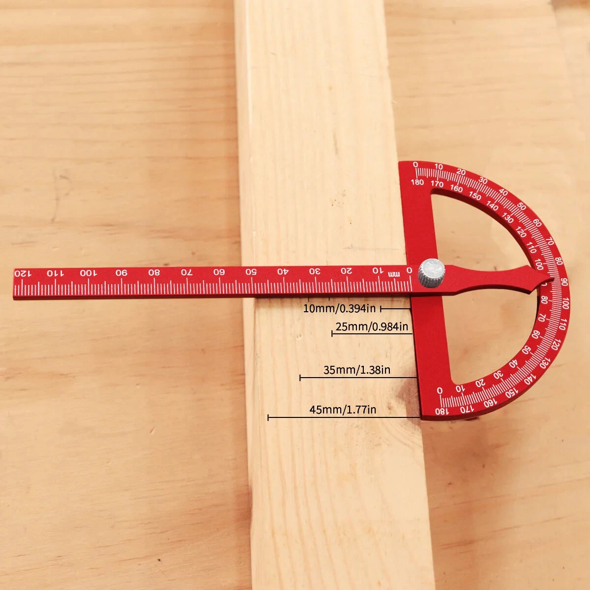 JIGHOLE Adjustable T-Shaped Angle Ruler Protractor - Aluminum Alloy - Laser Engraved Metric Scale - Image 4