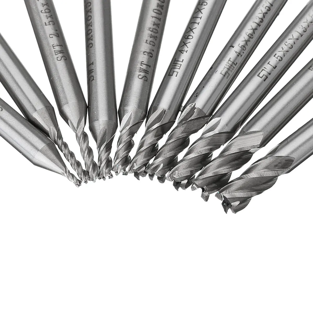 Drillpro 10pc 1.5-6mm HSS 4 Flute End Mill 6mm Shank CNC Drill Bit Set - Image 3